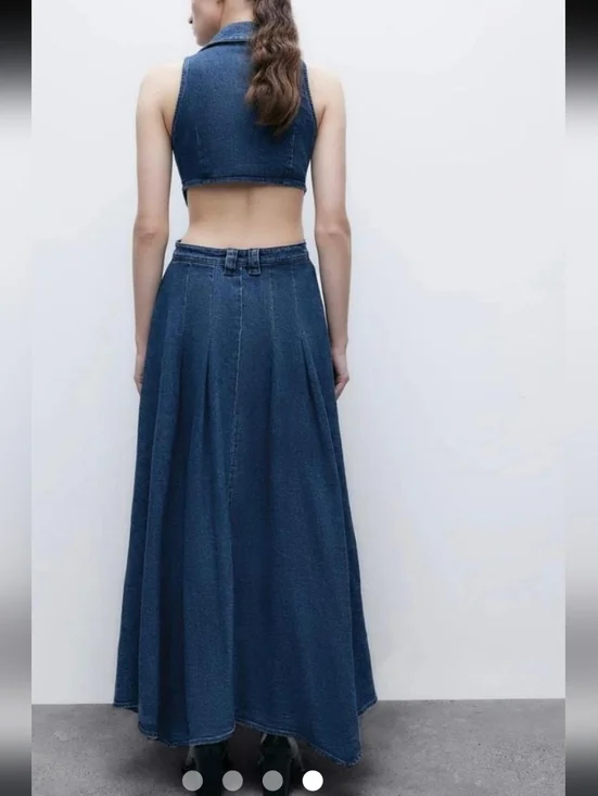 Denim Maxi Skirt-Style Jeans with High Slits - Blue - Picture 2 of 3